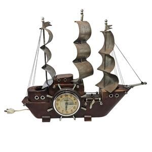 Vintage Mid Century Wooden United Electric Clipper Ship Clock Nautical Sail